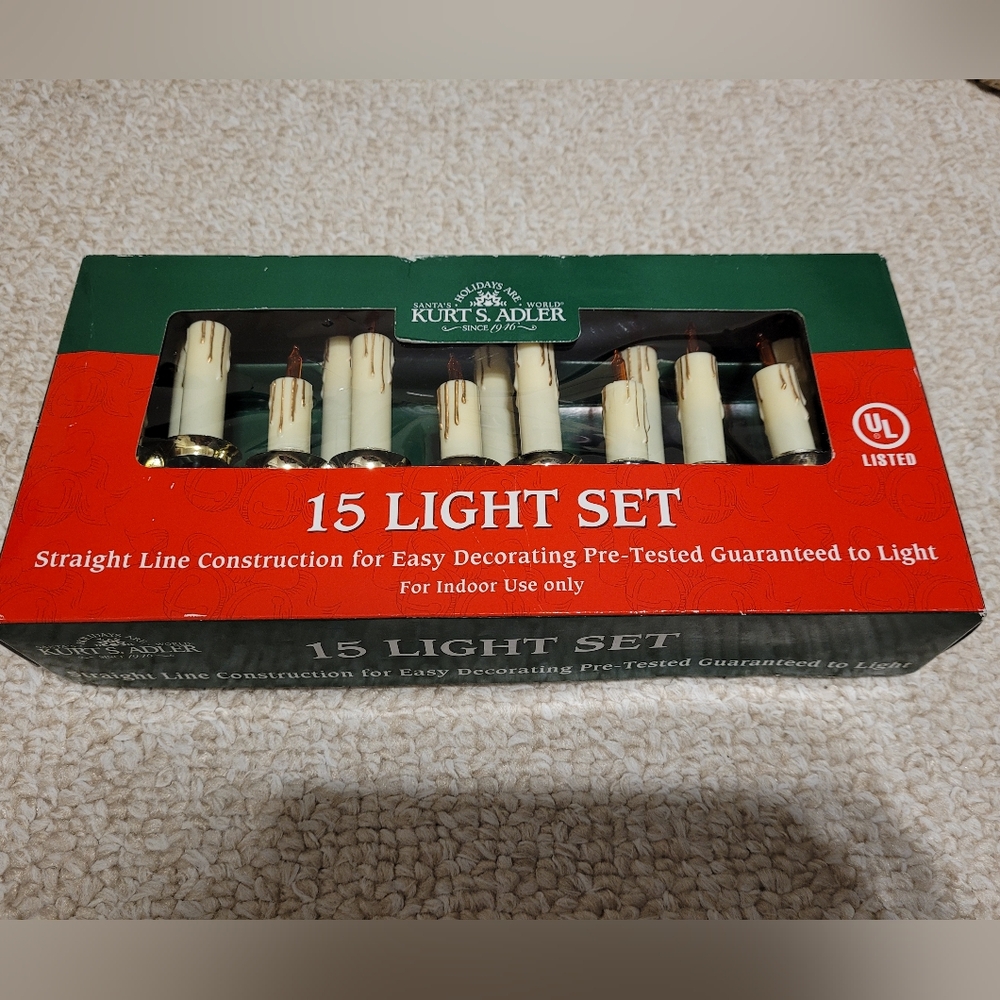 Kurt Adler 15 Light Set Holiday Christmas 3 Candle Cluster Clip On String Lights
